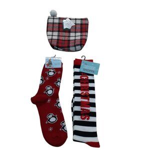Lot of 3 Christmas Gifts 1 Make up Pouch and 2 Fashion Socks Ladies Crew NWT
